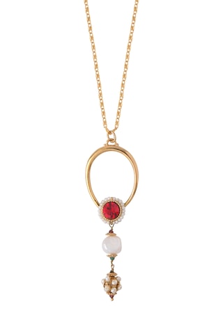 Collar bañado en oro fino amarillo - Perlas cultivadas de agua dulce, crisocolas y granates