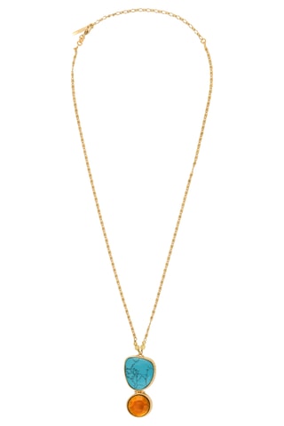 Collar bañado en oro fino amarillo - Cornalinas y turquesa