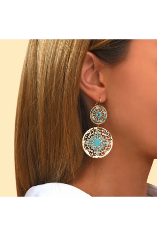 Pendientes bañados en oro fino amarillo - Amazonitas y turquesas
