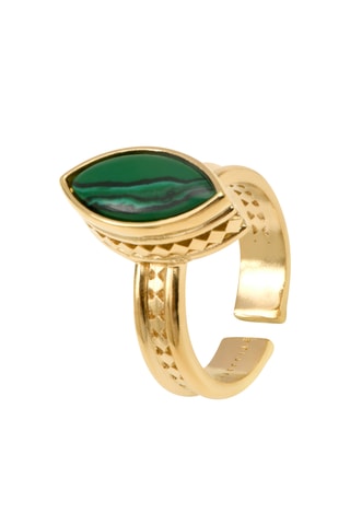 Anillo bañado en oro fino amarillo - Malaquita