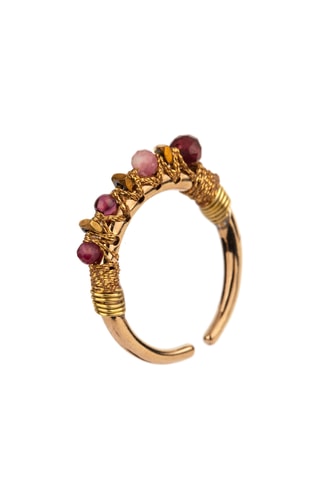 Anillo bañado en oro fino amarillo - Jade, turmalina y granate