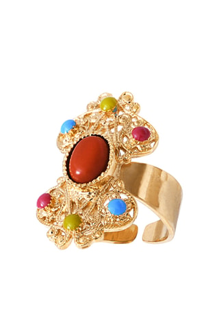 Anillo bañado en oro fino amarillo - Turquesas, turmalinas, peridotos y ágata