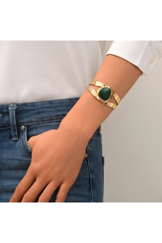 Brazalete bañado en oro fino amarillo - Malaquita