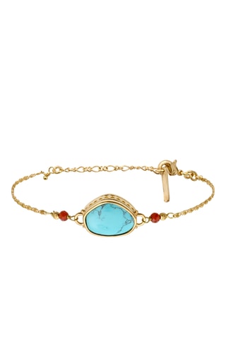Pulsera bañada en oro fino amarillo - Turquesa y cornalinas