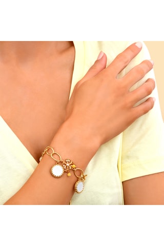 Pulsera bañada en oro fino amarillo - Nácar, piedras de sol, granates y perlas cultivadas de agua dulce