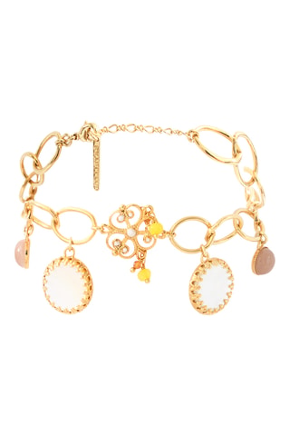 Pulsera bañada en oro fino amarillo - Nácar, piedras de sol, granates y perlas cultivadas de agua dulce