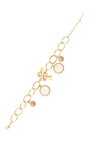 Pulsera bañada en oro fino amarillo - Nácar, piedras de sol, granates y perlas cultivadas de agua dulce