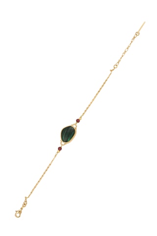 Pulsera bañada en oro fino amarillo - Malaquita y granates