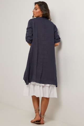 Linnen Lange Jurk - Wit en blauw