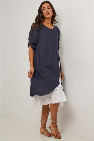 Linnen Lange Jurk - Wit en blauw