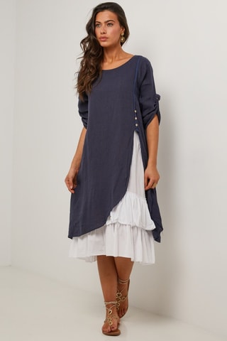 Linnen Lange Jurk - Wit en blauw