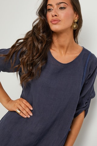 Linnen Lange Jurk - Wit en blauw