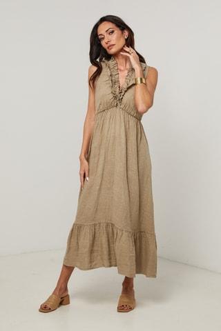 Linnen Midi-jurk - Beige
