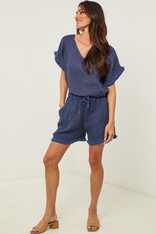 Linnen Short - Marineblauw