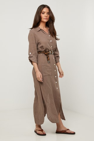 Vestido-camisa em linho - Cinzento