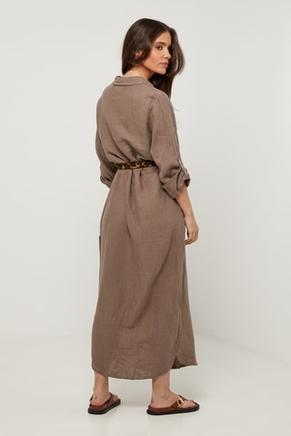 Vestido-camisa em linho - Cinzento