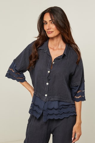 Linnen Blouse - Marineblauw