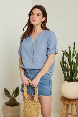 Linnen Top - Blauw