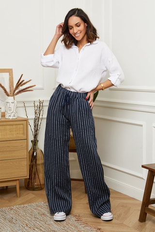 Linnen Broek Wide Legs - Blauw