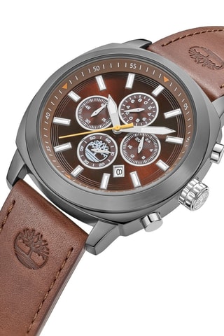 Leren Quartz Horloge - Chronograaf - Bruin en Grijs