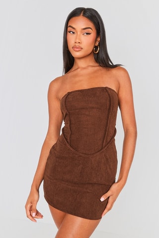 Strapless Velours Jurk - Bruin