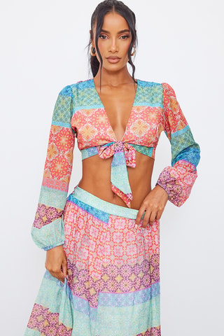 Crop top en rok - turquoise en roze 