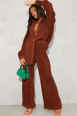 Camicia e pantaloni wide legs - Marrone