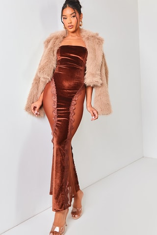 Abito bustier bimateriale - Marrone scuro