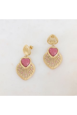 Boucles d'oreilles dorées à l'or rose - Rhodonite