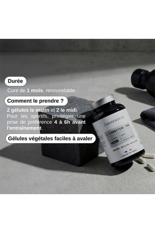 L-Carnitine Pro - 120 gélules végétales - Cure de 30 jours