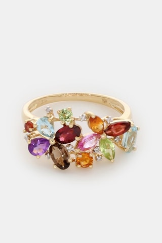 Ring Nesrine - Geelgoud, Diamanten, saffier, Granaten, préhnieten, citrienen, topazen, almandin et quartz