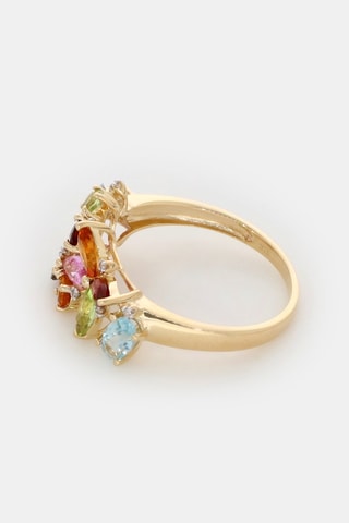 Ring Nesrine - Geelgoud, Diamanten, saffier, Granaten, préhnieten, citrienen, topazen, almandin et quartz