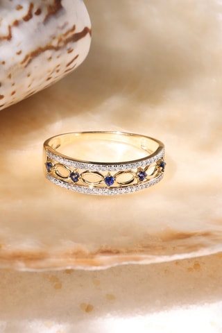 Ring Saphire Crown - Geelgoud, Diamanten en Saffieren