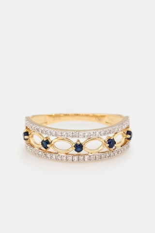 Ring Saphire Crown - Geelgoud, Diamanten en Saffieren