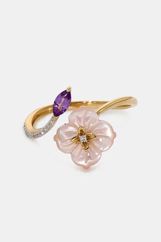 Ring Prisca - Geelgoud, Diamant, Amethyst en Parelmoer