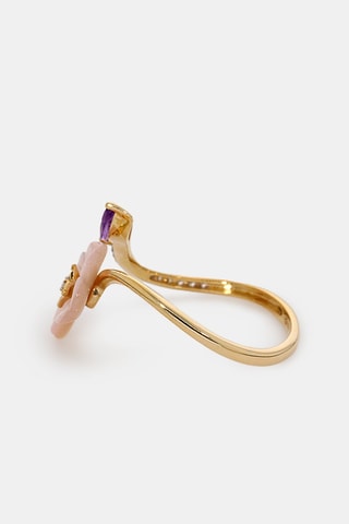 Ring Prisca - Geelgoud, Diamant, Amethyst en Parelmoer