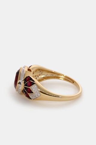 Ring Yassmine - Geelgoud, Diamanten, Robijn En Granaat