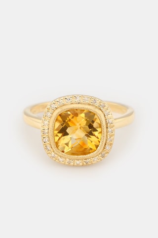 Ring Antique Stone - Geelgoud, Diamanten en Citrien