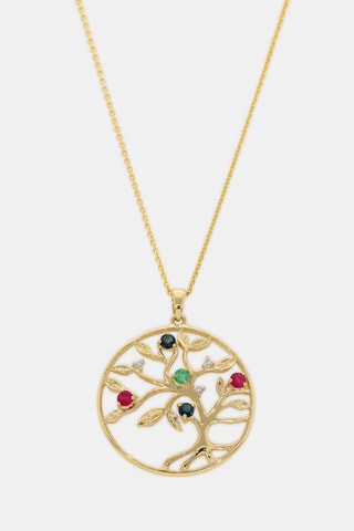 Hanger Tree of Life - Geelgoud, Diamanten, Saffieren, robijn en smaragd