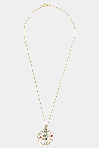 Hanger Tree of Life - Geelgoud, Diamanten, Saffieren, robijn en smaragd