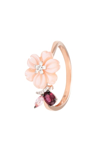 Ring Shanelle - Roségoud, Diamanten, Saffier en Parelmoer