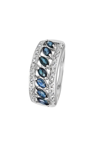 Ring Diagonal - Witgoud, Diamanten en Saffieren