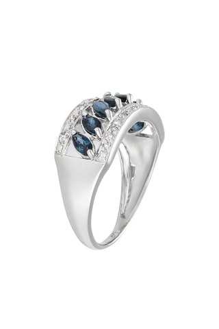Ring Diagonal - Witgoud, Diamanten en Saffieren
