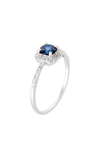 Ring Solitaire Bleu- Witgoud, Diamanten en Saffier