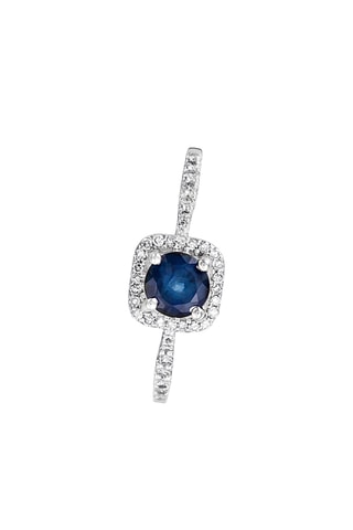 Ring Solitaire Bleu- Witgoud, Diamanten en Saffier