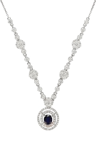 Ketting Elégance Witgoud, Diamanten en Saffier