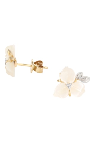 Oorbellen Tradescantia - Geelgoud, Diamanten en Parelmoer