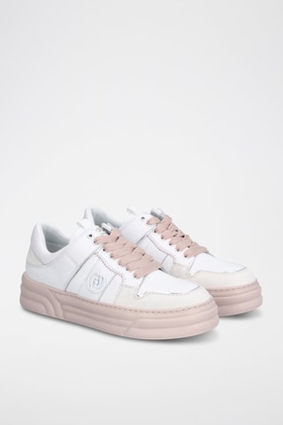 Zapatillas de piel de toro con plataforma Cléo - Blanco y beige