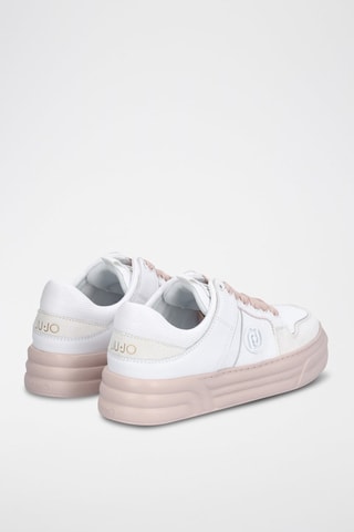 Zapatillas de piel de toro con plataforma Cléo - Blanco y beige