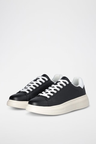 Zapatillas de piel con plataforma - Negro
